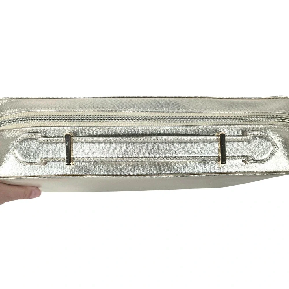 Lancome Gold Rose Embossed Cosmetic Travel Case Bag Organizer‎ Zippered Handle
